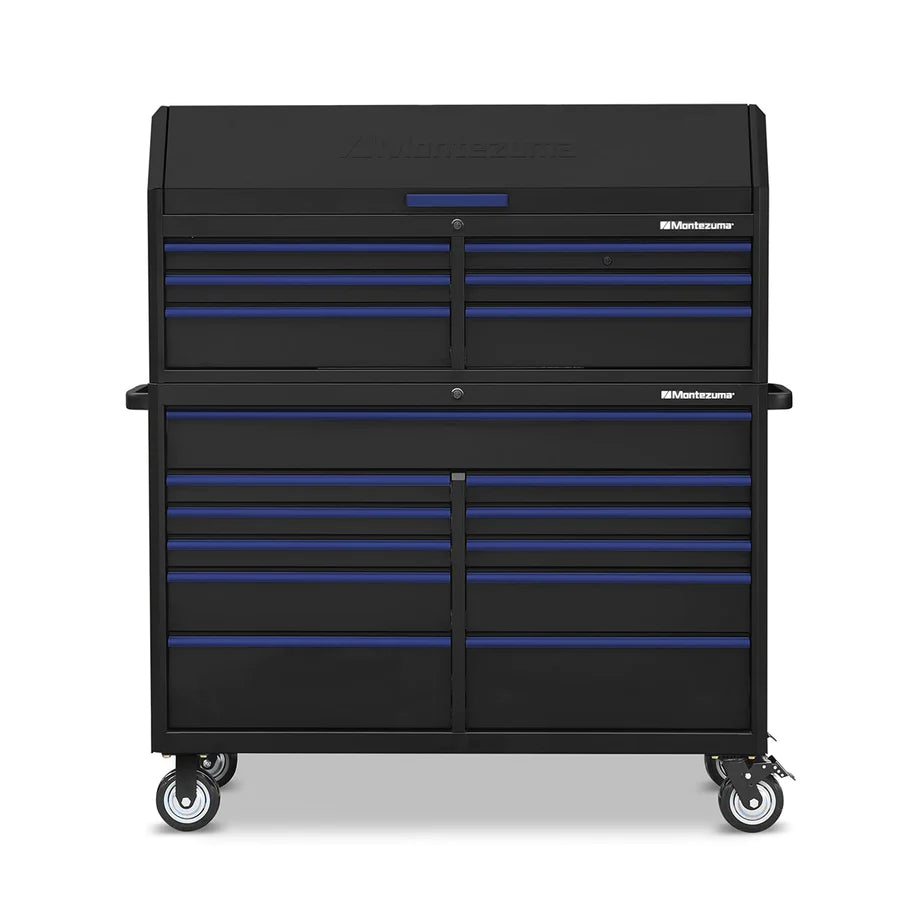 Montezuma 56 x 24 in. 17-Drawer Tool Chest and Cabinet Combo front, closed