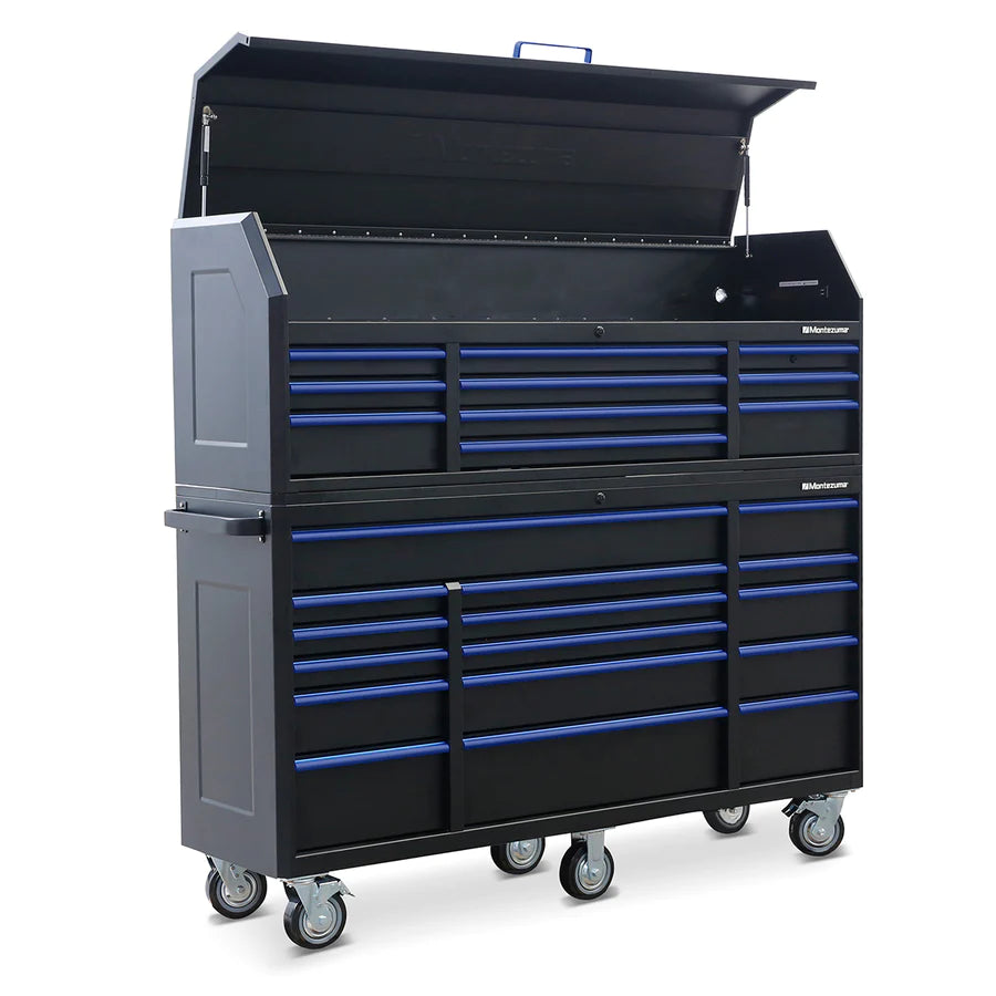 BKM722010CH 72 x 20 in. 10-Drawer Tool Chest combo with cabinet right, open