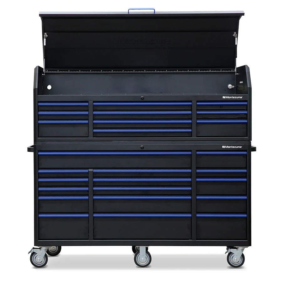 BKM722016TC 72 x 20 in. 16-Drawer Tool Cabinet and chest combo front, open