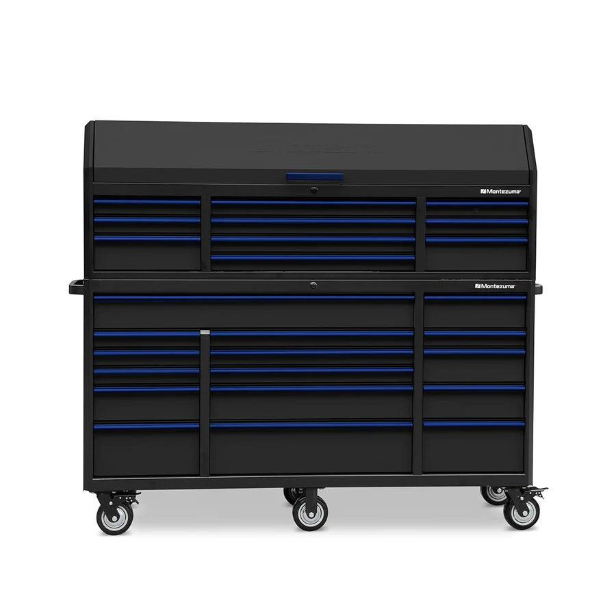 Montezuma 72 x 24 in. 26-Drawer Tool Chest and Cabinet Combo front, closed