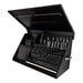 DX411B black toolbox with silver accents open