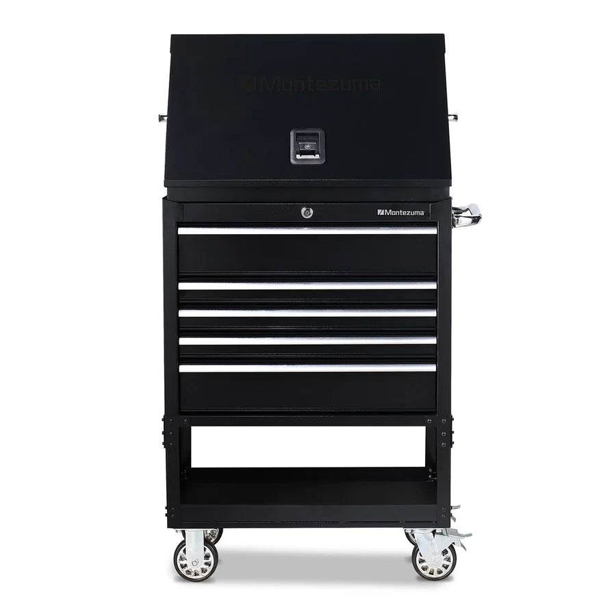 Montezuma 30 X 15 in. Steel Triangle® Toolbox and 30 in. 5-Drawer Utility Cart Combo front, closed