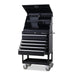 Montezuma 30 X 15 in. Steel Triangle® Toolbox and 30 in. 5-Drawer Utility Cart Combo left, all open