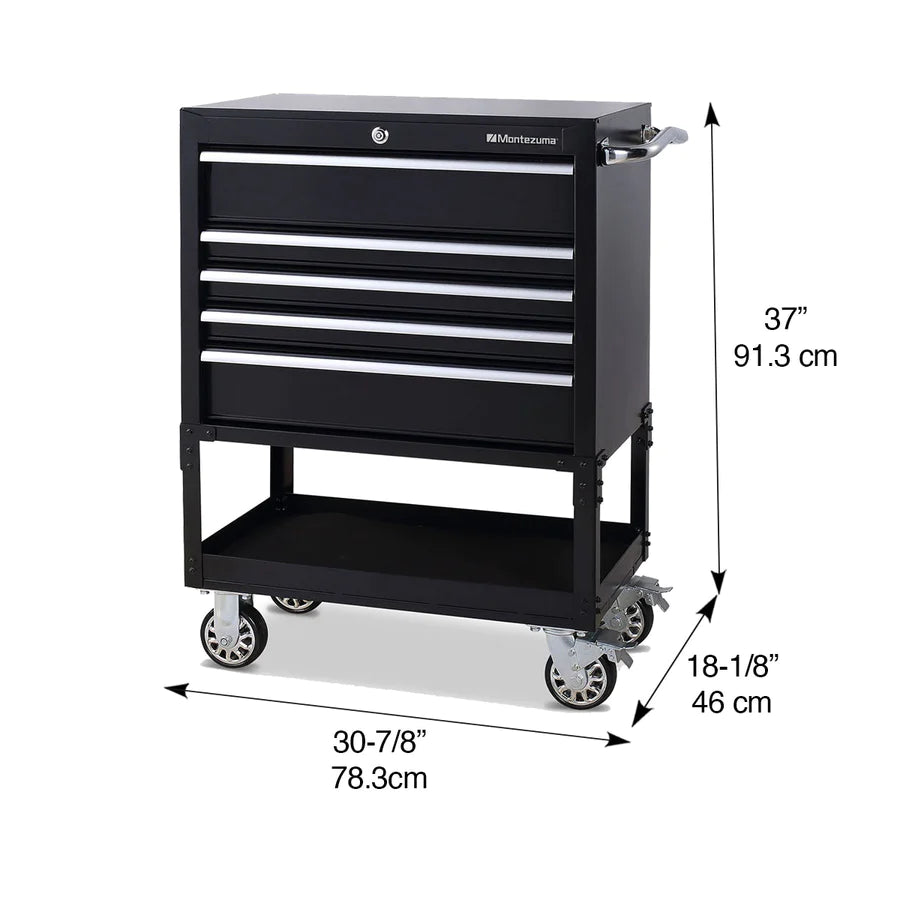 Montezuma 30 X 15 in. Steel Triangle® Toolbox and 30 in. 5-Drawer Utility Cart Combo cart dimensions