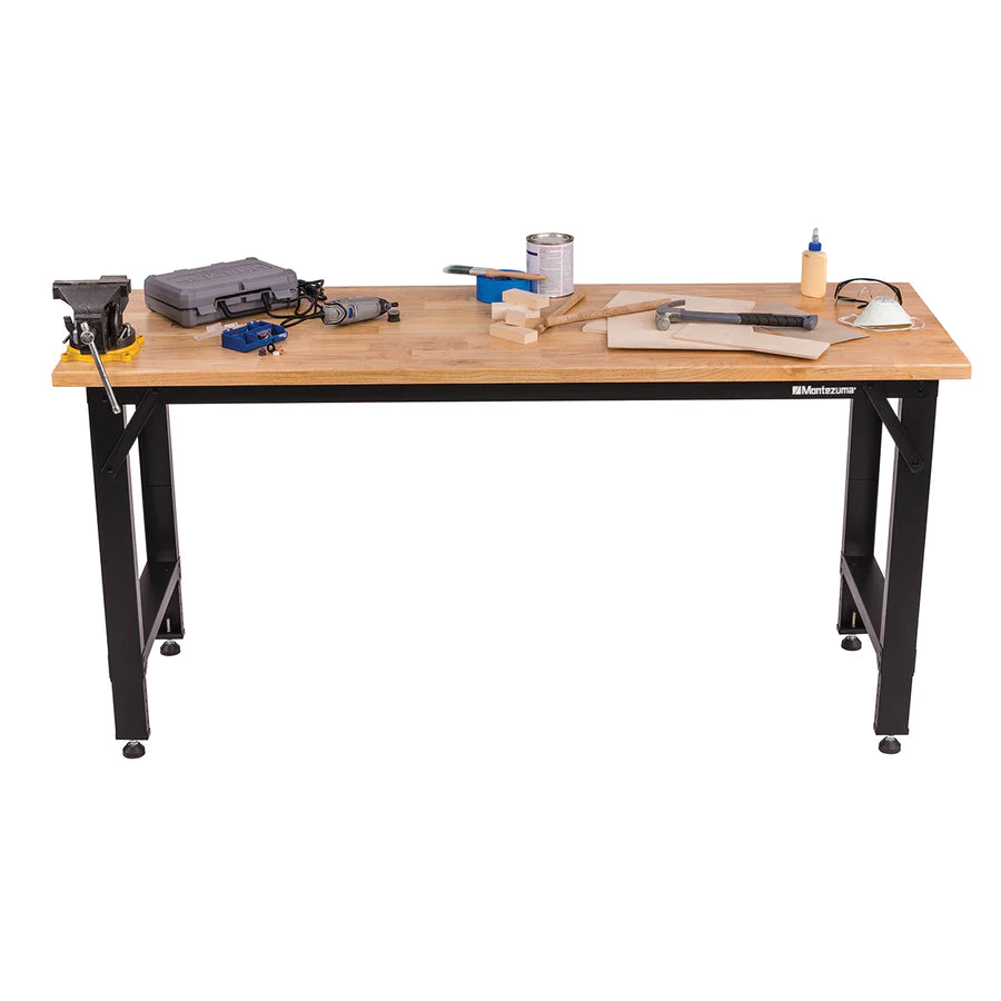 Montezuma 6 ft. Adjustable Height Steel Workbench with Solid Wood Work Top Lifestyle Picture