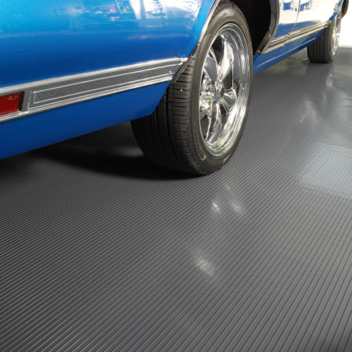 G-Floor® Universal and Garage Ribbed™ Channel Flooring® with car, grey