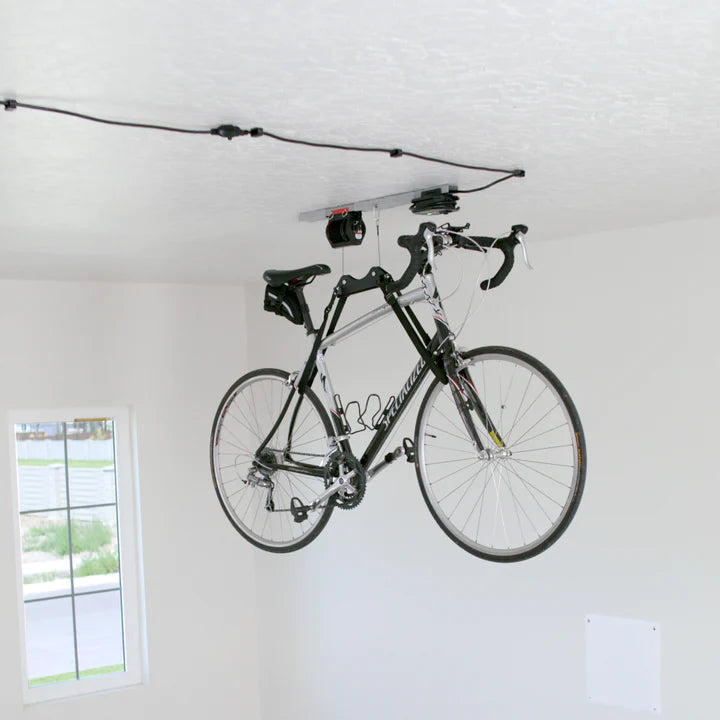 Single bike lifter - bike lifted in garage