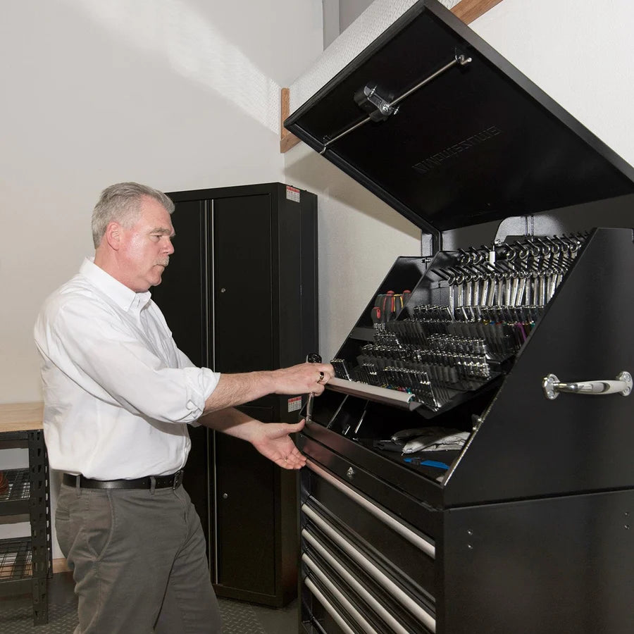 XL450B black toolbox in use on tool chest